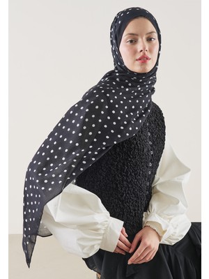 Fresh Scarfs Small Polka Dots Desen Rami Şal Siyah