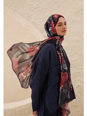 Fresh Scarfs Summer Rose Desen Rami Şal Lacivert