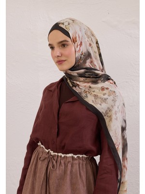 Fresh Scarfs Vintage Rose Desen Rami Şal Siyah
