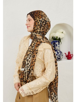 Fresh Scarfs Leopar Desen Rami Şal Camel