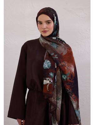 Fresh Scarfs Ditsy Leaves Desen Rami Şal Kahve