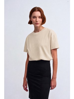 Guaraz Kadın Organik Pamuk Relaxed Fit Yuvarlak Yakalı Premıum T-Shirt