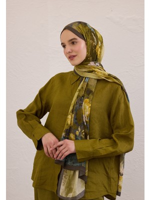 Fresh Scarfs Ditsy Leaves Desen Rami Şal Haki