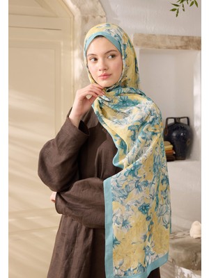 Fresh Scarfs Summer Bloom Desen Rami Şal Soft Mavi