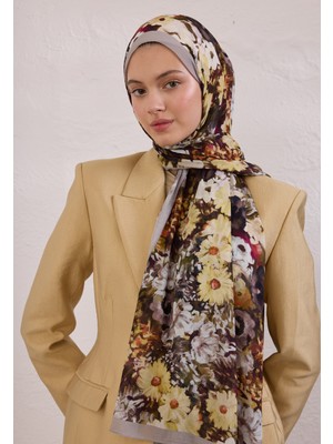Fresh Scarfs Beauty Blossom Desen Rami Şal Füme