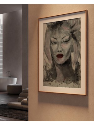 Clovendi Gri Kadın Portresi Duvar Sanatı Posteri