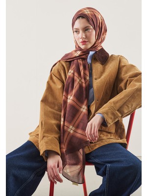 Fresh Scarfs Plaid Desen Rami Şal Kiremit
