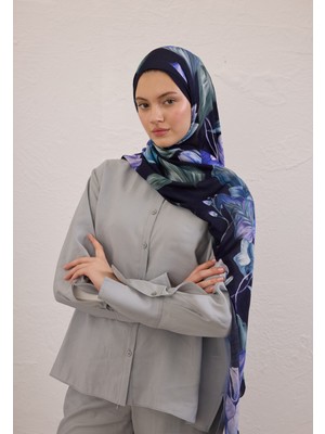 Fresh Scarfs Elegant Flower Desen Rami Şal Lacivert