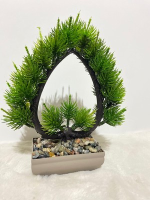 NEVVALİFE Çam Ağacı Geometrik Kalp Tasarım, Mini Dikdörtgen Saksıda Taş Dolgulu Dekoratif Yapay Bitki, Ev, Ofis, Çalışma Masası Için Estetik Modern Masaüstü Süsü