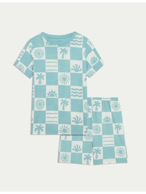 Marks & Spencer Saf Pamuklu Baskılı Kısa Pijama Takımı (1–16 Yaş)