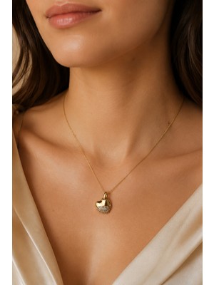 Balenbi Jewelry Taşlı Kalp Uçlu Kararmaz Çelik Kadın Kolye 14K Gold 1163