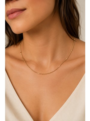 Balenbi Jewelry Minimal Çubuk Detaylı Ince Zincir Kararmaz Çelik Kadın Kolye 14K Gold 1165