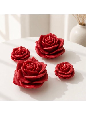Natura Home Decor Kırmızı Gül Mum Seti 4’lü Dekoratif Çiçek Mum