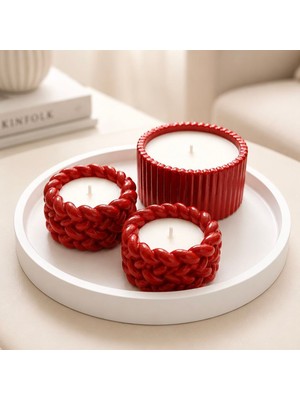 Natura Home Decor Kırmızı Tabak Mum 3’lü Romantik Dekoratif Mum Seti