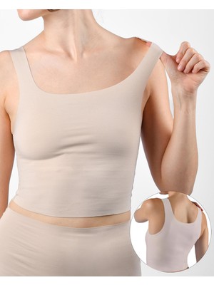 Ang-Scarf Bolero Dikişsiz Pima Pamuk Crop Atlet Ten Rengi