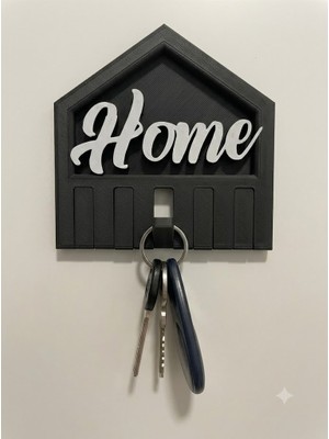 Printona Home Yazılı Siyah Duvar Tipi Anahtarlık Askısı – Modern Anahtar Tutucu (5 Askılı)