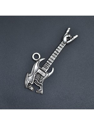 Alooya Kuru Kafa Elektro Gitar Gümüş Kaplama Kolye Ucu