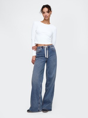 Gap Kadın Lacivert Mid Rise Easy Baggy Jean Pantolon