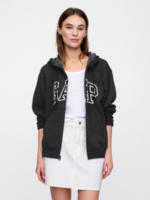Gap Kadın Koyu Gri Gap Logo Relaxed Fleece Fermuarlı Sweatshirt