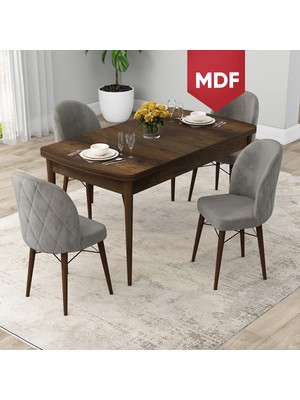 Canisa Concept Rut Serisi MDF Açılabilir 80X132 Barok Ahşap Desen Mutfak Masası Takımı ve 4 Sandalye