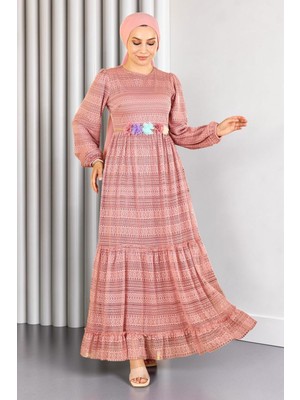 Missvalle Dantelli Kemeri Çiçekli Elbise Pembe 10242