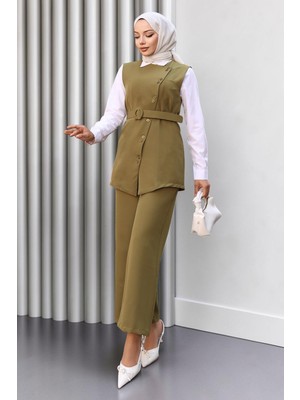 Missvalle Kemerli Yelek Pantolon Takım Haki 19250