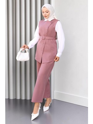 Missvalle Kemerli Yelek Pantolon Takım Gül Kurusu 19250