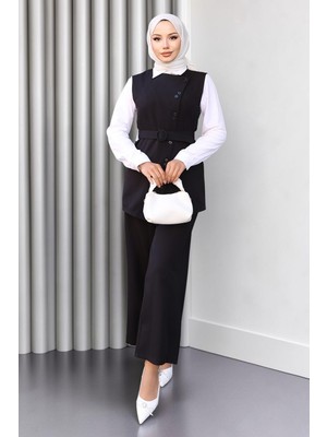 Missvalle Kemerli Yelek Pantolon Takım Siyah 19250