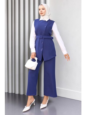 Missvalle Kemerli Yelek Pantolon Takım Indigo 19250