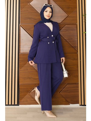 Missvalle Kuşaklı Düğme Detaylı Takım Indigo 19294