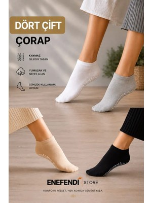 NF ND ENEFENDİ 4 Çift Kaydırmaz Unisex Yoga, Pilates, Tavaf Çorabı | Spor Patik Çorap Beyaz|Gri |Siyah |Bej 36-40