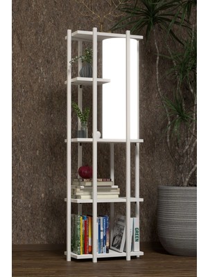 RetoDesign RETOHOME Beyaz 5 Raflı Lambaderli Kitap Rafı  Modern Tasarım