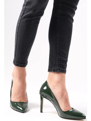 Mio Gusto Basic Yeşil Rugan Kadın Stiletto Topuklu Ayakkabı