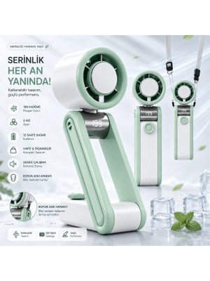 Tarçın Turbo Mini Fan 199 Kademeli Dijital Göstergeli Şarjlı Katlanabilir El Vantilatörü