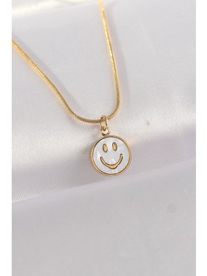 Epilons 316L Çelik Zincir Altın Renk Mermer Desenli Minimal Smile Kolye - TJ-BKO8672