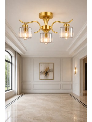 Esslight Miliç 3 Lü Eskitme Kristal Taşlı Salon Mutfak Yatak Odası Avize
