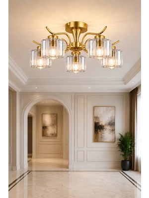 Esslight Miliç 5 Li Eskitme Kristal Taşlı Salon Mutfak Yatak Odası Avize