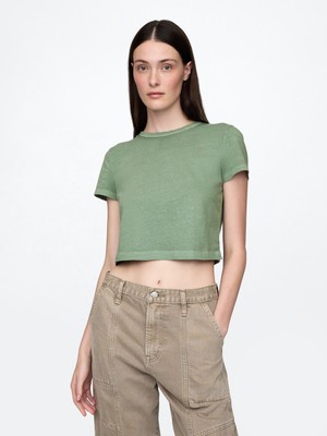 Gap Kadın Yeşil %100 Organik Pamuk VintageSoft Crop T-Shirt