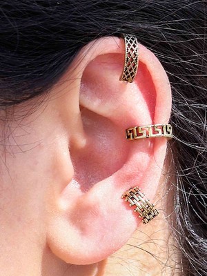 Esha Store 3'lü Antik Model Deliksiz Earcuff Kıkırdak Küpe Seti Eukk3