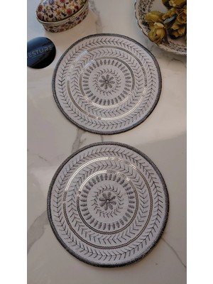 Gümüş Pul ve Nakış Işlemeli Linen Keten Kokteyl Sunum Peçetesi 2’li |otantik Mandala Serisi Luna–çift Pul