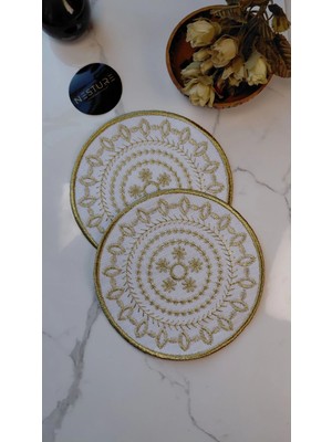 Gold Nakış Işlemeli Linen Keten Kokteyl Sunum Peçetesi 2’li | Otantik Mandala Serisi Mira