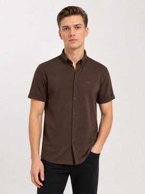 Classics Men Cafes Likralı Kısa Kol Slim Fit Erkek Gömlek - 7735