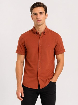 Classics Men Cafes Likralı Kısa Kol Slim Fit Erkek Gömlek - 7735