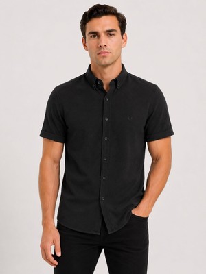 Classics Men Cafes Likralı Kısa Kol Slim Fit Erkek Gömlek - 7735