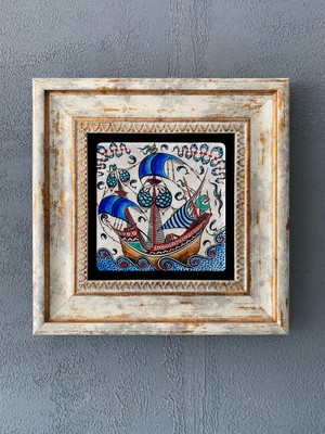 Empressco Şık Çerçeveli Taş Duvar Dekoru, 20X20 Cm, Çini Desen, Modern ve Zarif Tasarım