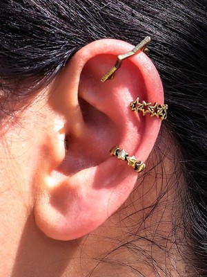 Esha Store Vintage Antik 3'lü Deliksiz Ear Cuff Ayarlanabilir Yıldız Model Kıkırdak Küpe Seti EUKK10