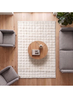 Derya Home Koridor Falcon Beyaz Kabartmalı Peluş Halı Odalar ve Salon Için Modern Halı
