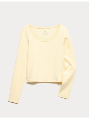Marks & Spencer Pamuk Karışımlı Uzun Kollu Tişört (6‑16 yaş)