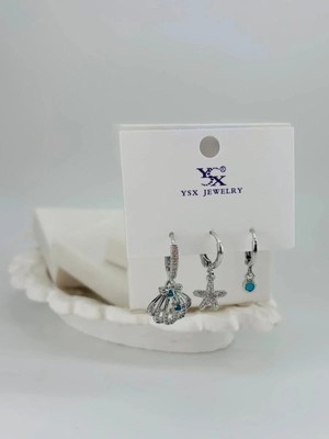 Uravas Store Ieg - Deniz Kabuğu Detaylı Üçlü Kombin Küpe