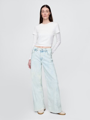 Gap Kadın Mavi High Rise Stride Wide-Leg Jean Pantolon